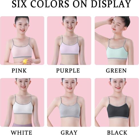 SIAEYINFY Girls Bra, 6PCS Girls Training Bra Cotton Bralette Seamless Cami Crop Bras in Saudi Arabia