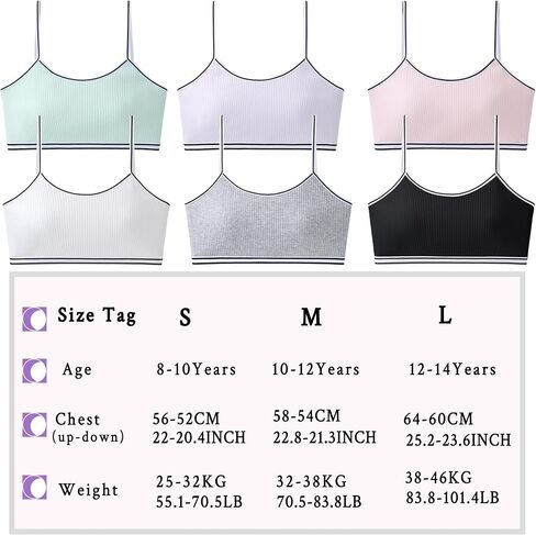 SIAEYINFY Girls Bra, 6PCS Girls Training Bra Cotton Bralette Seamless Cami Crop Bras in Saudi Arabia