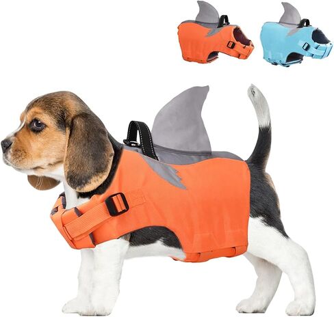 PETUFEY Adjustable Dog Life Jacket Dog Swimming Suit Ripstop Shark Dog Safety Vest Dog Preserver with Durable Rescue Handle for Small,Medium,Large Dogs (M, Orange) in Saudi Arabia