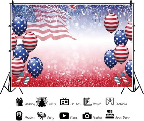 Dashan 10x8ft Polyester Independence Day Backdrop Backdrop 4th of July Photography Flag American Fire Firewors Balsons backgroun in Kuwait