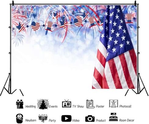 Dashan 10x8ft Polyester Independence Day Backdrop Backdrop 4th of July Photography Flag American Fire Firewors Balsons backgroun in Kuwait