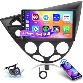 2+64G Radio for Ford Fiesta 1995-2001 for Ford Focus 1998-2004 Android 13 Car Stereo 9'' HD Touch Screen Compatible with CarPlay Android Auto AHD Backup Camera GPS WiFi DSP