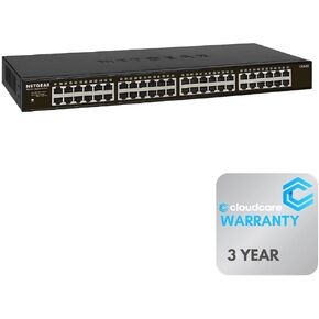 NETGEAR GS348 48-Port 𝐔𝐧𝐦𝐚𝐧𝐚𝐠𝐞𝐝 𝐒𝐰𝐢𝐭𝐜𝐡 | 10/100/1000 Mbps | Rack-Mountable | Cloud Care's 3-Year Warranty SupportPlus Included