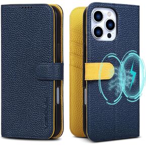 VISOUL Case Wallet for iPhone 16 Pro Max, Genuine Pebbled Leather Wallet Case Card Slots Magnetic Kickstand Flip Phone Cover Compatible with iPhone 16 Pro Max-6.9"(Black+Red)