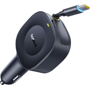 Baseus Ultra-Mini Retractable Car Charger USB C, 60W Fast Charging Car Charger with Retractable USB C Cable for iPhone 16 15 14 Pro Max, Samsung Galaxy S25 Ultra, Android, iPad, AirPods
