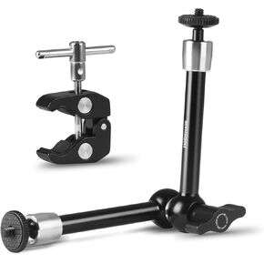 9.8" Adjustable Magic Arm with 1/4", Clamp with 1/4" and 3/8", Magic Arm Camera Mount for Photography, Video Recording, LCD Monitor, LED Lights, Microphone