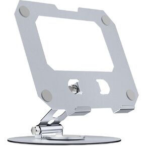 Height Adjustable Tablet Stand with 360° Swivel Base, Foldable and Sturdy Holder for Tablets, E-Readers, and Phones, Space-Saving, White