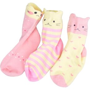 T.H.L.S Girls Socks 5 Pairs Kids Cotton Winter Thicker Animals Cat Bear Toddler Crew Socks Age 0-15 Year in Kuwait