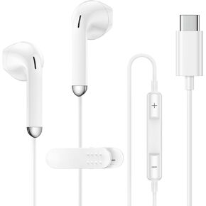 USB C Headphones for Google Pixel 9a/9 Pro xl/8a/8/7/iPhone 15/16 Pro Max Wired Earbuds with Microphone Stereo Noise Canceling in-Ear Type C Earphone for Samsung S25 Ultra/S24/S23/S22/S21/S20/A56/A16