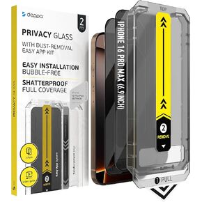 ديبا | 2 pack | واقي شاشة الخصوصية لـ iPhone 16 Pro Max (6.9 ') مع صينية التثبيت الذكية | الغبار- خالي من الفقاعات | 9H الزجاج المعزز | تغطية كاملة | تسهل تثبيت |
