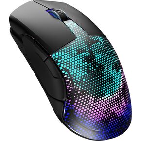 FFJ Master02 Wireless Gaming Mouse, 12000 DPI, Tri-Mode 2.4G/USB-C/BT5.3 Gaming Mouse, Snakeskin Pattern RGB Backlit, 6 Programmable Buttons, Lightweight, 75Hrs Battery Life for PC/Mac - Black