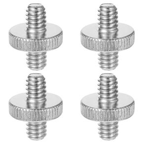 1/4" Male to 1/4" Male Tripod Screw, 4 PCS Standard Camera Cage Mount Threaded Light Stand Screw, Double Head Converter Precision Made for Shoulder Rig Stud Mounting Accessories, Silver