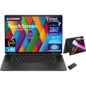 HP Spectre x360 AI Powered 2-in-1 Laptop 16.0" Touchscreen OLED 2.8K Display (Intel Ultra 7-155H, 32GB LPDDR5X, 512GB SSD, Backlit KB, Fingerprint, 2 Thunderbolt 4, WiFi 6E, Win 11 Home) w/USB-C Dock in Kuwait
