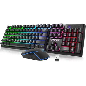 NPET S21 Wireless Gaming Keyboard and Mouse Combo, LED Backlit Quiet Ergonomic Mechanical Feeling Keyboard, Gaming Mouse 3200DPI, for Desktop