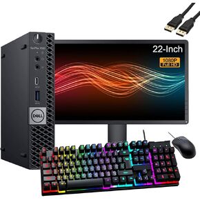 Dell OptiPlex 7060 Mini Desktop Computer with 22" FHD Monitor Bundle, PC Set, Intel Quad i5-8500T Processor 2.1GHz-3.5GHz, 16GB RAM, 256GB SSD, DP Cable, RGB Keyboard, Mouse, Windows 11 Pro (Renewed)