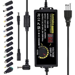 5A 120W Universal Power Supply Adjustable AC to DC 3V ~ 24V Variable Switching AC/DC Adapter with LED Voltage Display and 5.5 x 2.5 mm 14 Tips for Household Electronics, DC Motor