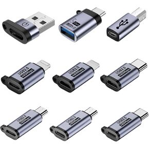 USB C to Micro Adapter, IP to USB C, and Type-C to USB A Adapter, (9 Pieces)，Supports Fast Charging up and Supports a Data Transfer 。