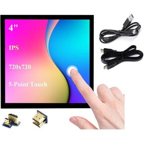 4inch HDMI LCD Square Capacitive Touch Screen Compatible with Raspberry Pi 5/4B/3B+/3B/2B/Zero/Zero W//Zero 2W/Jetson Nano/Windows 11/10/8.1/8/7, 720x720 Resolution, IPS Display, USB-C Port