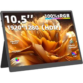 10.5" Portable Monitor, 3:2 1280P FHD IPS Display with HDR10, 420 Nits, Dual USB-C & Mini HDMI, Adjustable Stand, Ultra-Slim Non-Touch Screen for Laptop PC Phone Game Consoles Raspberry Pi