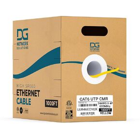 DG Cat6 Riser (CMR), 1000ft, Unshielded, 24AWG, with Spline (+), Solid Bare Copper, 600MHz, ETL Listed, Indoor/Home/Commercial Use, Bulk Ethernet Cable, Yellow