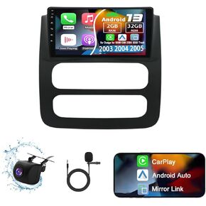 4G+64G Android 13 Car Stereo Compatible with Dodge for RAM1500 2500 3500 Truck 2003-2005 with Wireless Carplay & Android Auto 9 Inch Touch Screen Car Radio with GPS FM Backup Camera WiFi SWC