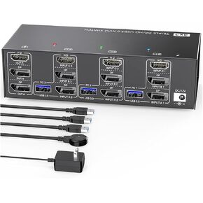 KVM303DH KVM Switcher HDMI-Compatible 3 in 3 Out 8K@60Hz, 4K@144Hz Triple Monitor for PC Keyboard Mouse U-Disk Printer
