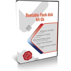 64GB Bootable USB Flash Drive with Windows 10/11 22H2/24H2, Office 2024, Driver Pack Solution 2025