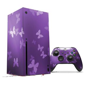 WraptorSkinz Skin Decal Vinyl Wrap compatible with the XBOX Series X Console and Controller - Bokeh Butterflies Purple (GAMING CONSOLE NOT INCLUDED)