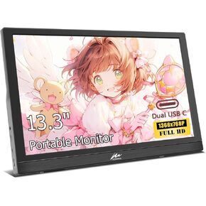 Kenowa Portable Monitor 13.3 Inch, HD 1366x768P LED Display Small HDMI Monitor with Dual USB C HDMI, External Monitors for Laptop Mac Phone PC PS4/5 Xbox, Built in Speakers