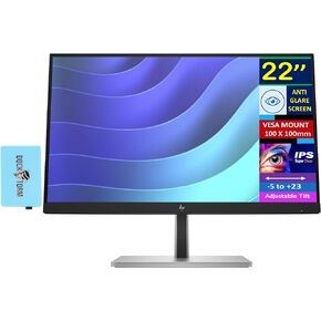 HP 22" FHD IPS Monitor with 5ms Response Time, Anti Glare, Flicker Free, VESA Mount (100mm), Displayport, HDMI & Dockztorm USB Port Expander, Black/Silver (2025 Latest Model)