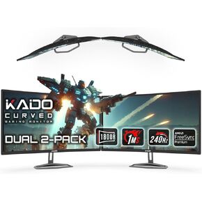 Kado Dual Gaming Monitor Setup - 2-Pack 32" 240Hz 1ms Curved 1800R 1920x1080, AMD FreeSync Premium, Panoramic Gaming Multi-View Split Screen Streaming, VESA Mount HDMI DisplayPort Built-in Speakers