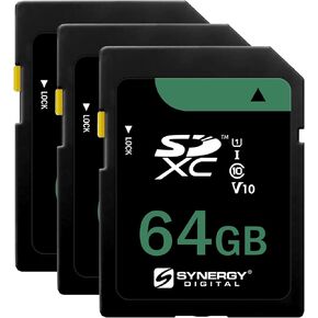 Synergy Digital 64GB Secure Digital SDXC UHS-I Memory Cards, Compatible with Kodak PIXPRO AZ255 Digital Camera - Class 10, U1, 100MB/s, 300 Series - Pack of 3