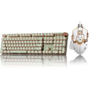 EWEADN V20 Typewriter Keyboard Wireless, 104 Keys Typewriter Style Mechanical Keyboard&EWEADN G5 Wired Gaming Mouse, Ergonomic RGB Computer Mouse