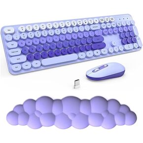 Colorful Typewriter Wireless Keyboard and Mouse Combo with Wrist Rest, 2.4GHz for PC/Laptop(Red)