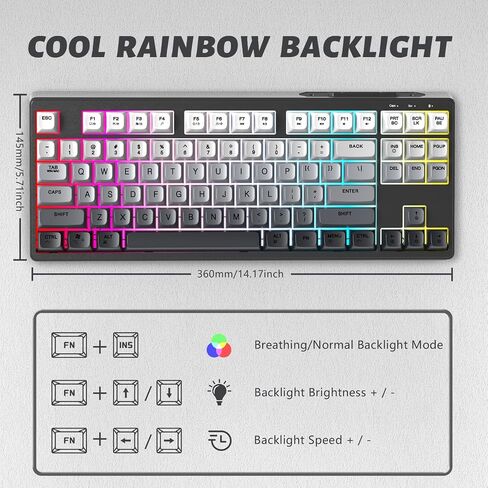 Ziyou Lang M87 75 ٪ اللوحة اللاسلكية لوحة المفاتيح Mechanical Feel Silent Rainbow Lacklit Bluetooth/2.4 جيجا هرتز PBT Keycaps قابلة لإعادة الشحن 4000MAH بطارية مريحة ل MAC/WIN/PC-MOON in Kuwait
