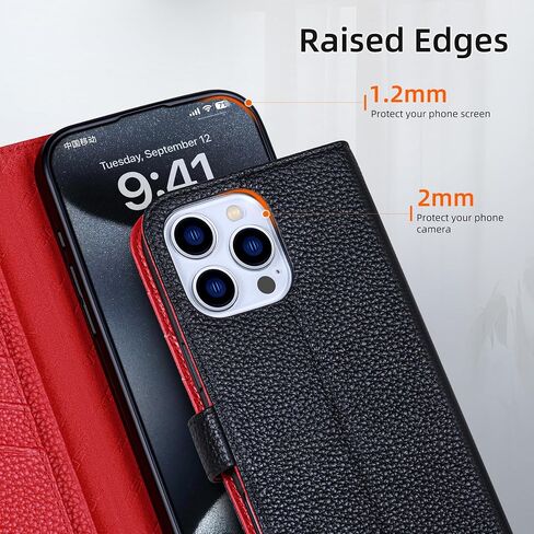 محفظة CASE VERILS لـ iPhone 16 PRO MAX ، فتحات بطاقة CASE المحفظة المصنوعة من الحصى الأصلية ، غطاء الهاتف المغناطيسي المتوافق مع iPhone 16 Pro MAX-6.9 "(Black+Red) in Kuwait