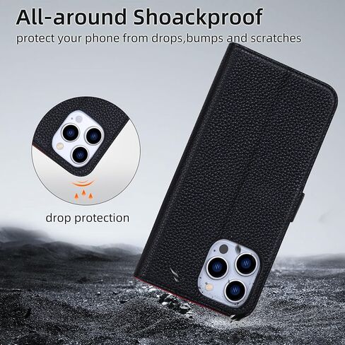 محفظة CASE VERILS لـ iPhone 16 PRO MAX ، فتحات بطاقة CASE المحفظة المصنوعة من الحصى الأصلية ، غطاء الهاتف المغناطيسي المتوافق مع iPhone 16 Pro MAX-6.9 "(Black+Red) in Kuwait
