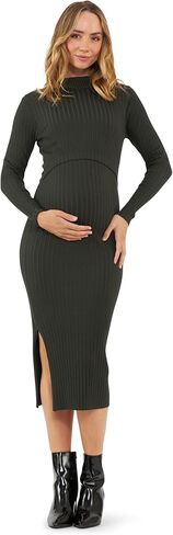Ripe Women's Maternity Nella Rib Nursing Knit Midi Dress Ivy Medium in Kuwait