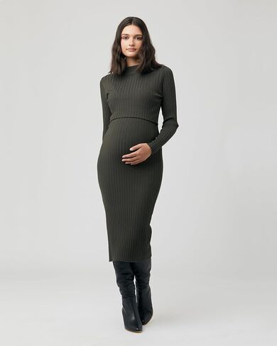 Ripe Women's Maternity Nella Rib Nursing Knit Midi Dress Ivy Medium in Kuwait