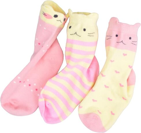 T.H.L.S Girls Socks 5 Pairs Kids Cotton Winter Thicker Animals Cat Bear Toddler Crew Socks Age 0-15 Year in Kuwait