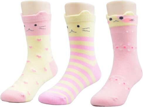 T.H.L.S Girls Socks 5 Pairs Kids Cotton Winter Thicker Animals Cat Bear Toddler Crew Socks Age 0-15 Year in Kuwait