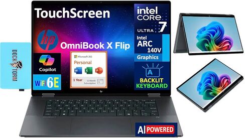 HP OmniBook X Flip 2-in-1 AI Powered 2-in-1 Laptop 16.0" Touchscreen IPS WUXGA Display (Intel Ultra 7-256V, 16GB LPDDR5X, 4TB PCIe SSD, Win 11 Pro) w/MS 365 Personal, DKZ USB Port Expander in Saudi Arabia