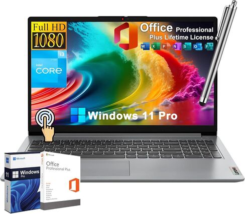 Lenovo IdeaPad 15.6" FHD Touchscreen Laptop for Business & Student, 12th Gen Intel 6-Core i3, 24GB RAM 1TB SSD, Lifetime Office License, Windows 11 Pro, SD Card Reader, Wi-Fi 6, w/Stylus Pen in Kuwait