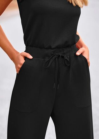 PRETTYGARDEN Womens Jumpsuits Summer Casual One Piece Outfits Sleeveless Wide Leg Long Pants Rompers in Saudi Arabia