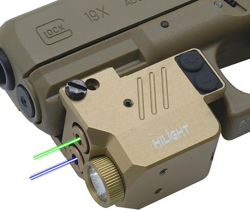 HiLight P3BGL TAN Blue Laser Sight Green Laser Sight 500lm مصباح يدوي لمسدس المسدس مع بطارية Micro USB قابلة لإعادة الشحن، درجة الطائرات العسكرية من الألومنيوم المؤكسد بلون أسمر ضارب للصفرة in Kuwait