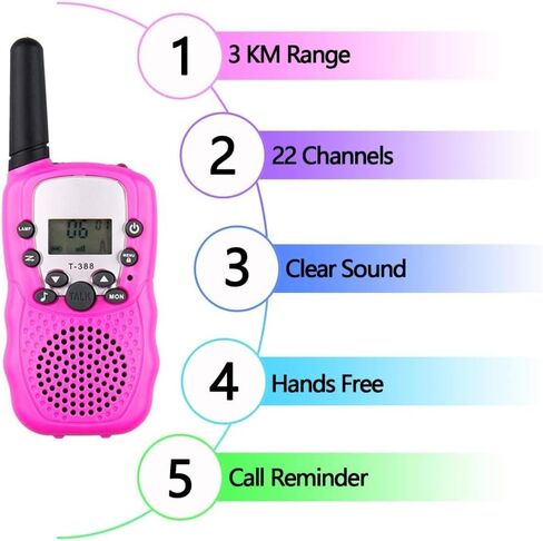أطفال kidie talkies t388 mini 2 الطريق الراديو للأولاد الفتيات 22 قنوات FRS UHF 462-467MHz التردد - 1 زوج وردي in Kuwait