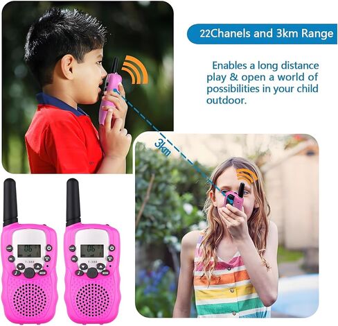 أطفال kidie talkies t388 mini 2 الطريق الراديو للأولاد الفتيات 22 قنوات FRS UHF 462-467MHz التردد - 1 زوج وردي in Kuwait