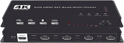 4K HDMI KVM Switch 4x1 Quad Multi Viewer 4 in 1 Out KVM HDMI Processor Screen Multiviewer Seamless for 4 PC Share Mouse Keyboard(EU Plug) in Kuwait