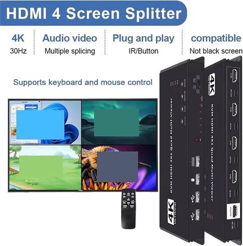 4K HDMI KVM Switch 4x1 Quad Multi Viewer 4 in 1 Out KVM HDMI Processor Screen Multiviewer Seamless for 4 PC Share Mouse Keyboard(EU Plug) in Kuwait