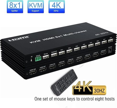 KVM HDMI Quad Splitter Screen Multiviewer 4x1 8X1 4k Multivisor HDMI KVM Quad 4x1 Seamless Segmentacion Switch for USB Keyboard(8X1 KVM 4K30,EU Plug) in Kuwait